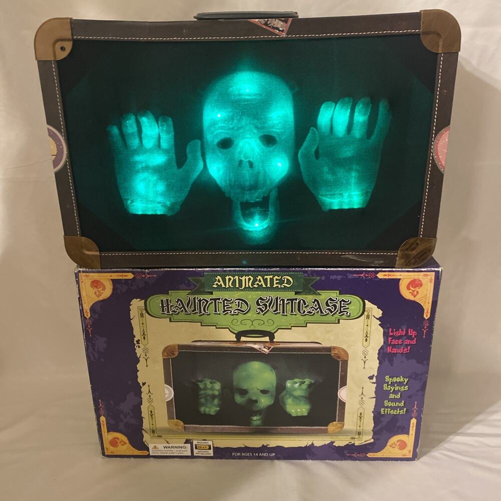 Halloween Animated Motion Activated Suitcase Prop w/ 3D Scary Skull WORKS 18x12
